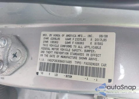 2009 Honda Accord 2.4 Lx from USA, damaged, VIN 1HGCP26309A011465